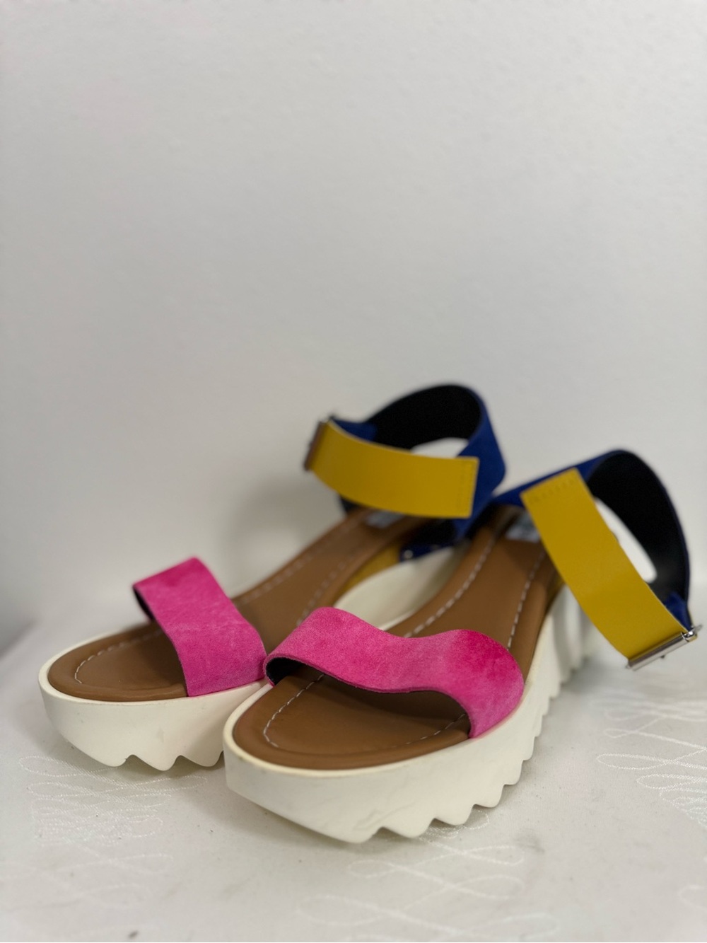 Steve Madden Keanu NWOT Colorblock Platform Wedge Sandals Pink Blue Size 11
